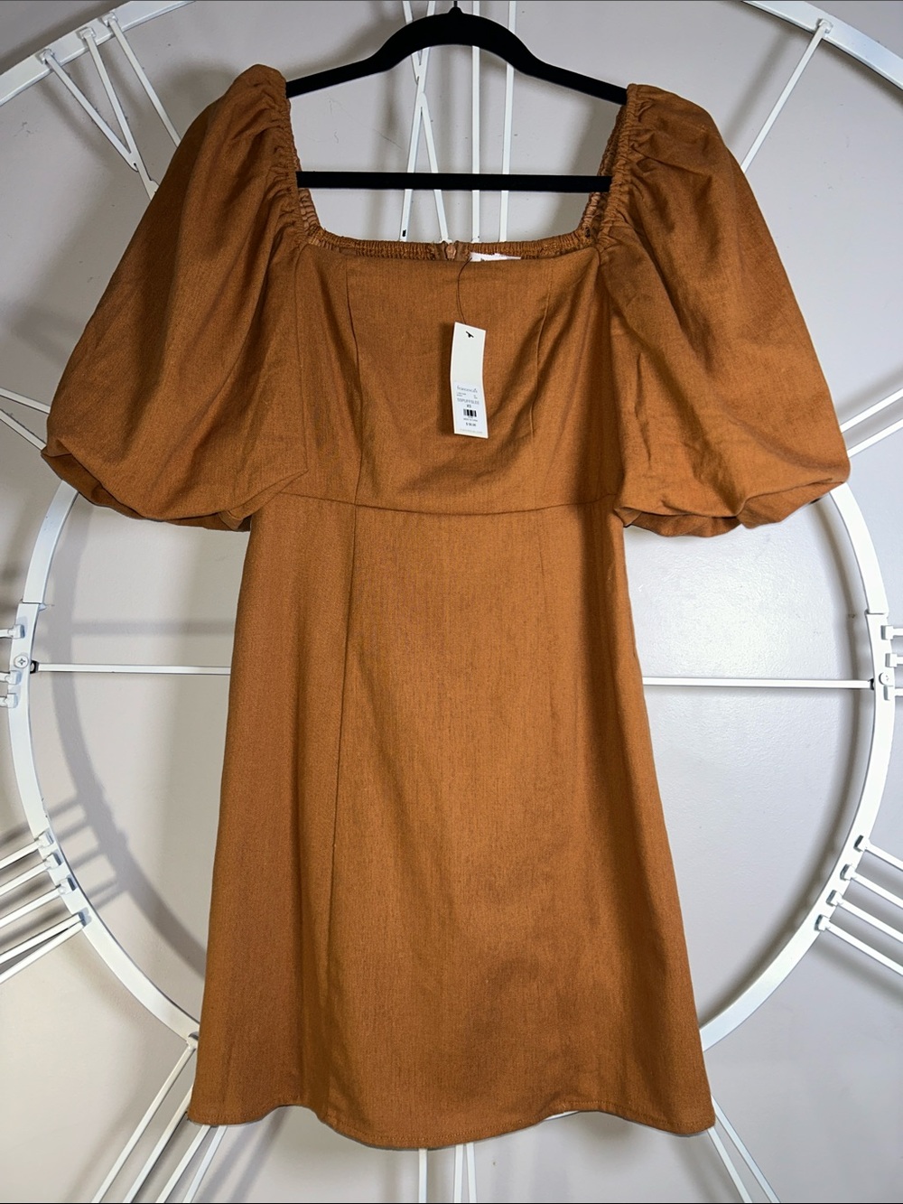 NWT Francesca's Mi Ami Puff Sleeve Mini Dress in Mustard/ Rust Tan
